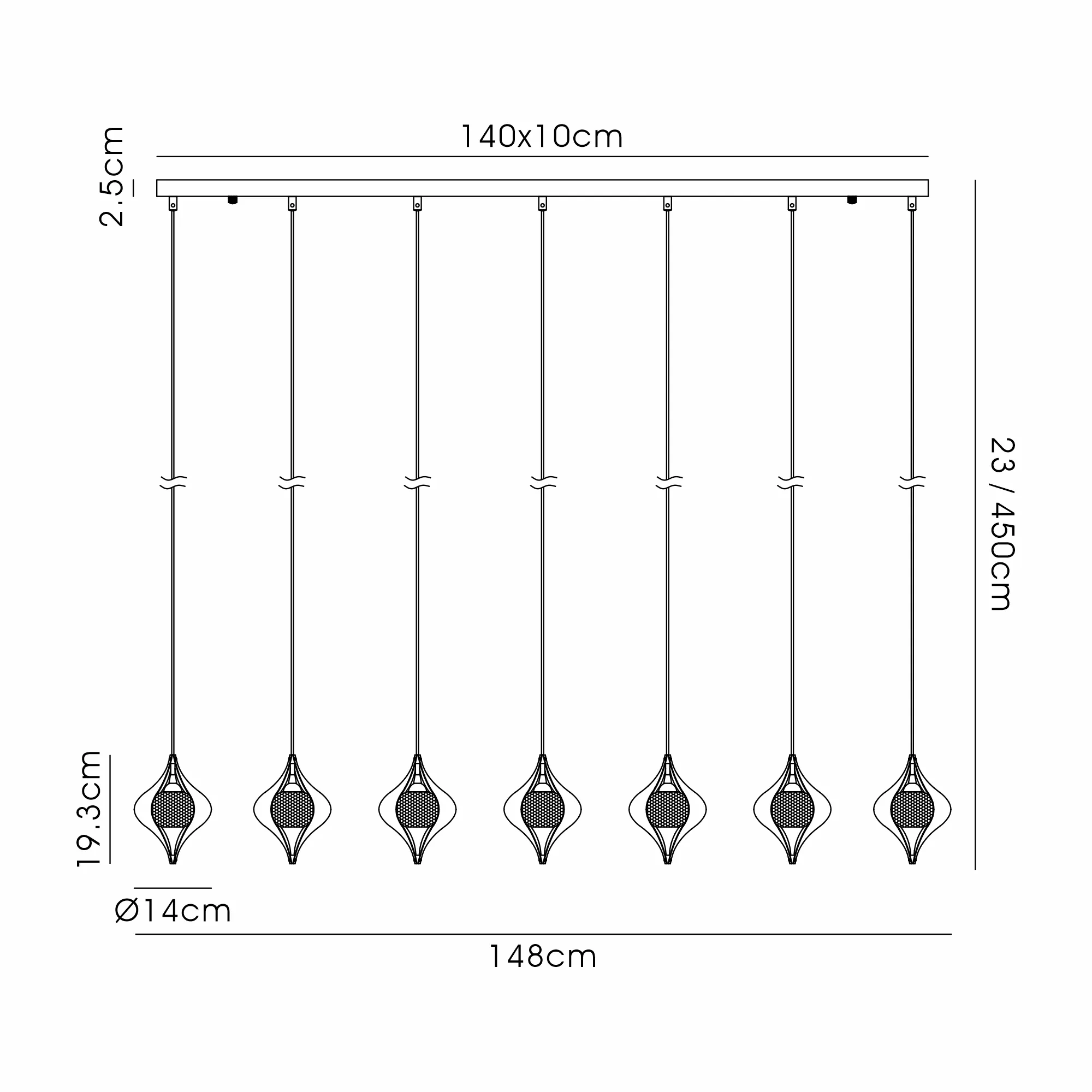 Amano Linear Pendant, 7 Light Adjustable G9, Polished Chrome/Crystal IL31859CH  Diyas Amano